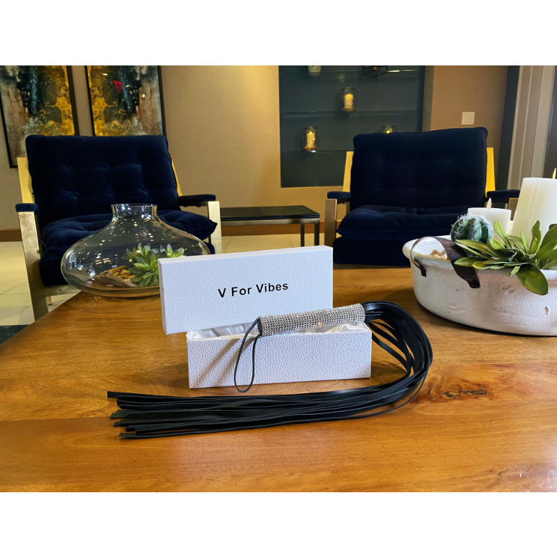 tyche - black vegan leather sex whip, spanking toy